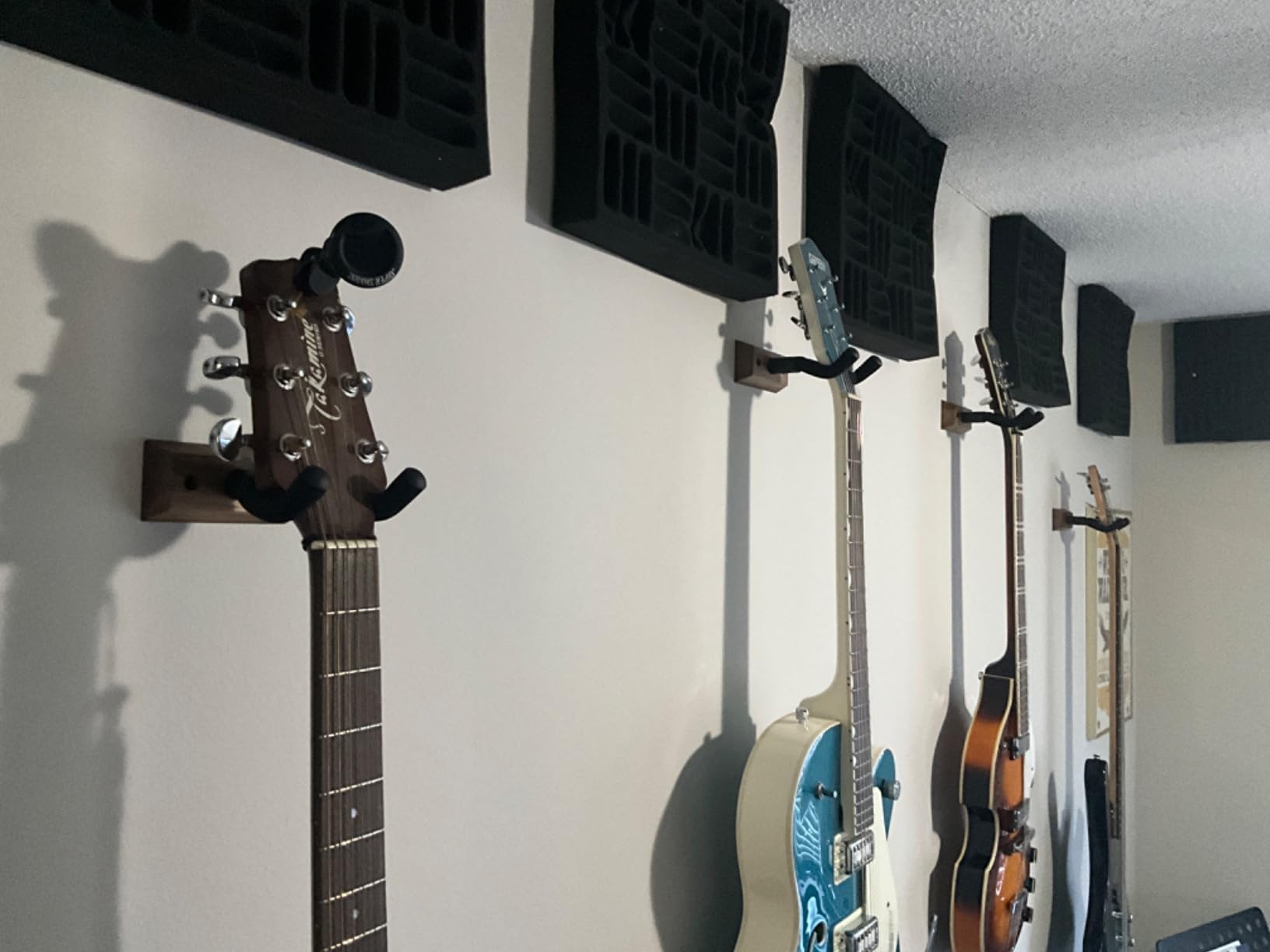 DOMMI Guitar Wall Mount 4 Pack, Guitar Holder with Rotatable Soft Guitar Hook for All Size Guitars, Hardwood U-Shaped Guitar Hanger Wall Mount for Acoustic, Electric Guitar, Bass, Black Walnut customer photo 2