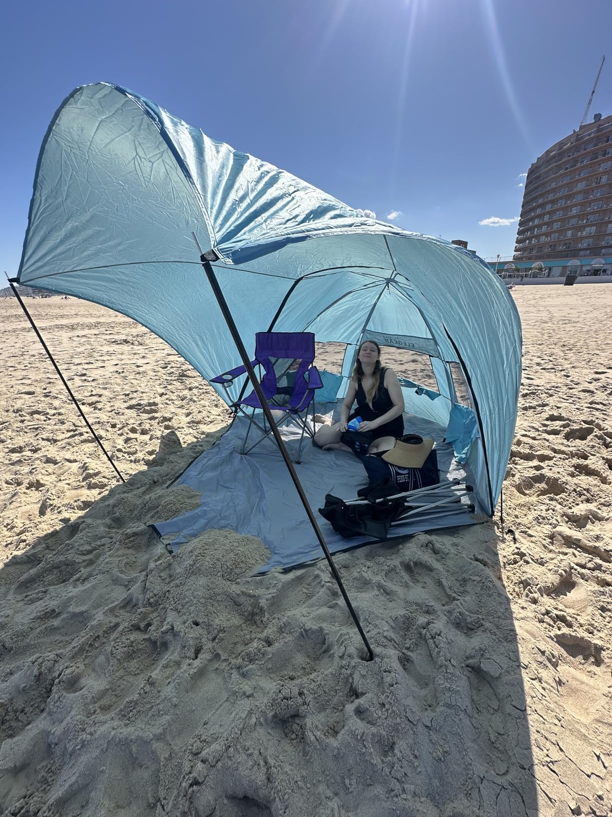 Elegear CumbreX Beach Tent with 360° Removable Canopy, 4-6 Person Pop Up Sun Shade Shelter, UPF 50+ Automated Installation Double Silver Coating Portable Lightweight Beach Cabana for Beach/Outdoor customer photo 1