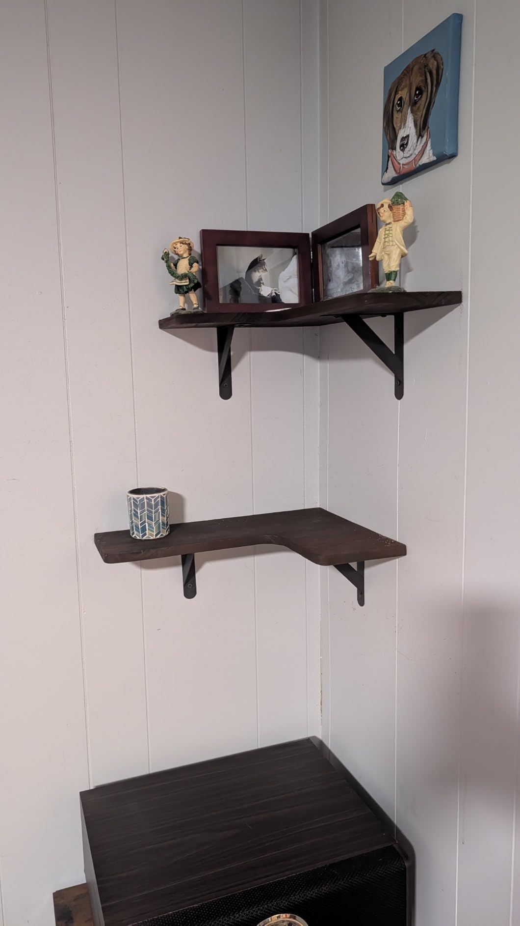Fixwal Corner Floating Shelves for Wall Set of 5, Rustic Wood Wall Mounted Shelf for Bathroom, Kitchen, Bedroom, Home Decor, Laundry Room, Living Room (Dark Carbonized Black) customer photo 2