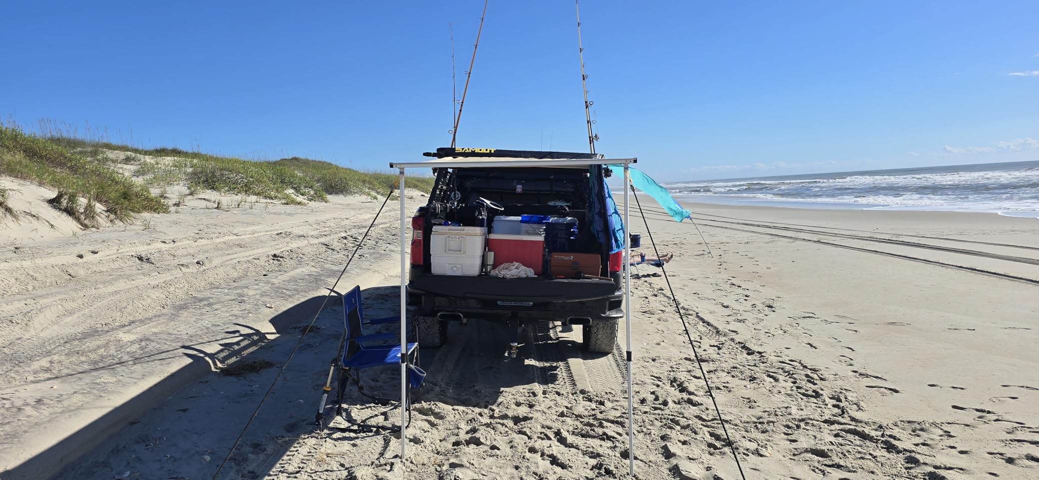 SAMOUT Vehicle Awning, 4.6ft x 8.2ft, Rooftop Pullout Ripstop UPF50+ Side Awning, Reinforced Hinges & Poles for Jeep/SUV/Truck/Van customer photo 2