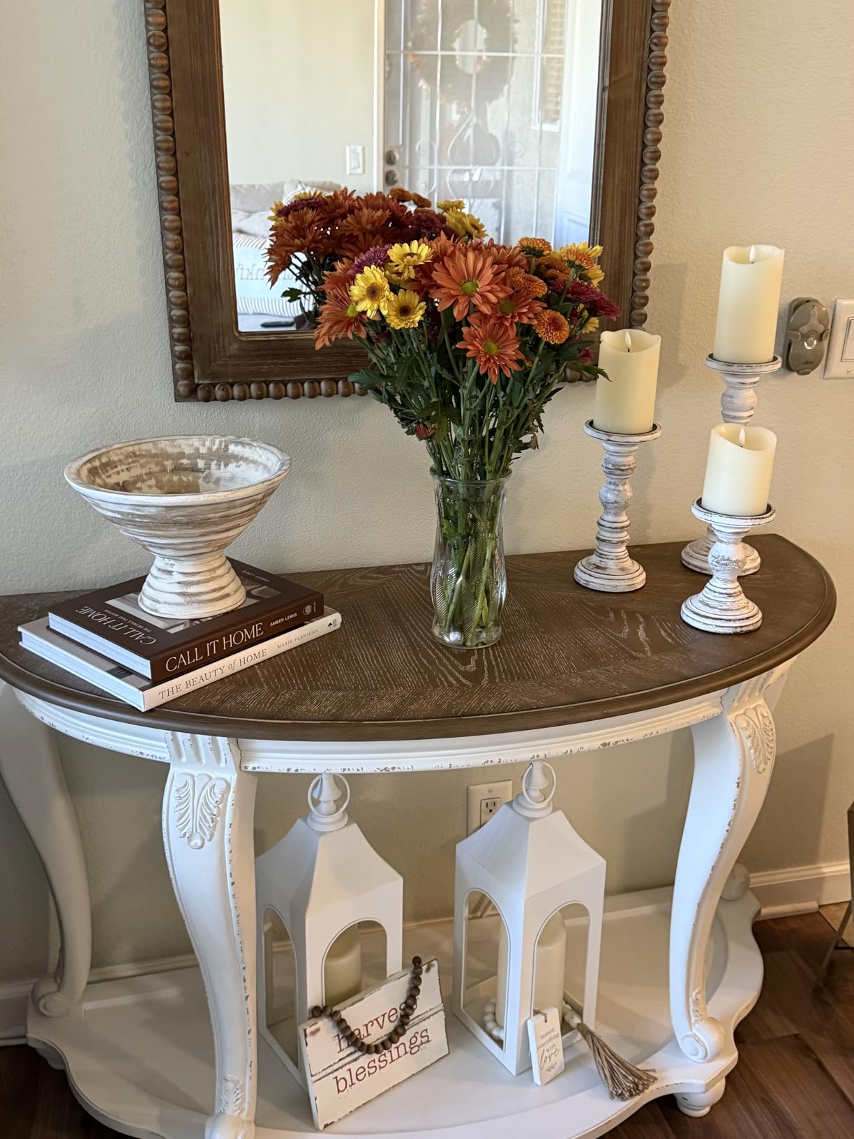 Creative Co-Op Boho Wood Pedestal Serving Bowl, White Wash Finish customer photo 1