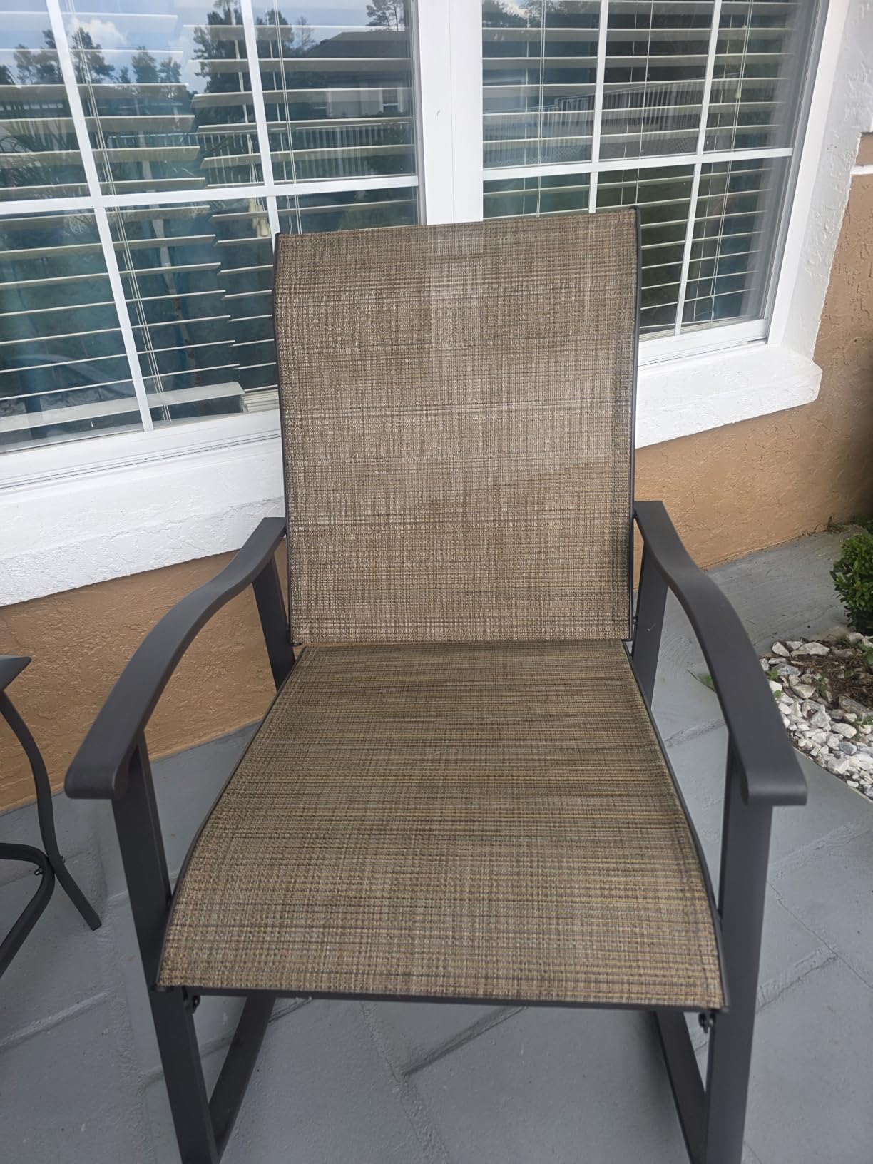 Vongrasig 3 Piece Outdoor Rocking Bistro Set, Textilene Fabric Small Patio Furniture Set, Front Porch Rocker Chairs Conversation Set with Glass Table for Lawn, Garden, Balcony, Poolside (Light Gray) customer photo 1