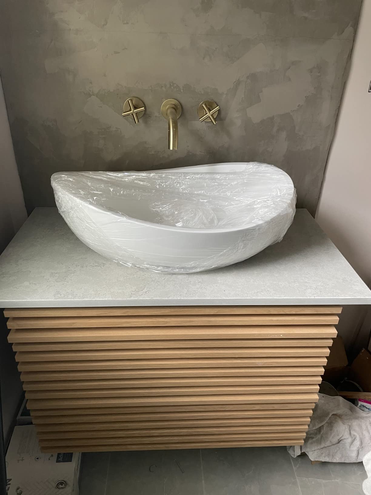 22.44'' Stone Resin Bathroom Vessel Sink, Matte White | Oval Vessel Sink with Pop-Up Drain, Modern Above Counter Basin for Vanity Countertop, No Faucet Hole, No Overflow customer photo 1
