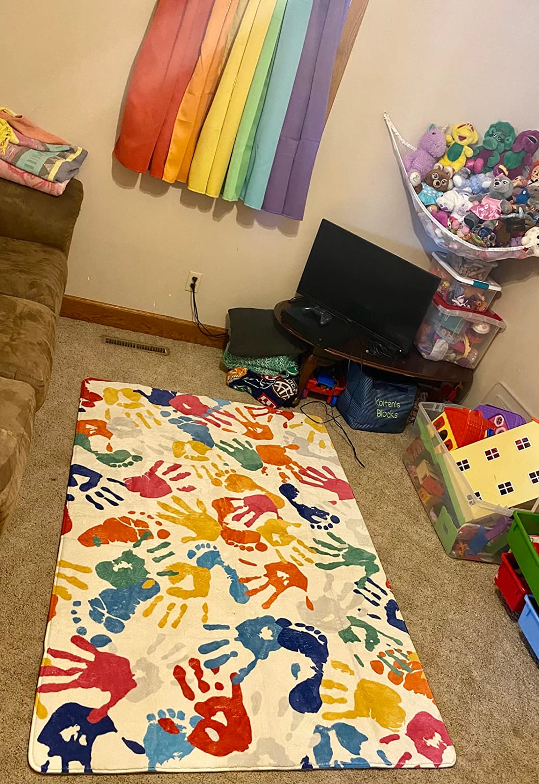 STARUIA Colorful Kids Rug for Playroom 8x10, Large Handprints and Footprints Classroom Rug, Non-Slip Washable Area Rugs for Kids Room Nursery, Soft Throw Carpet Indoor Playmat for Living Room Bedroom customer photo 1
