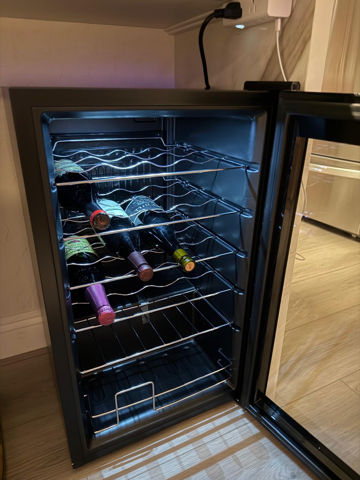 BODEGA COOLER 24 Bottle Wine Cooler, Wine Fridge for Office, Kitchen & Bar | Freestanding & Under Counter, 6 shelves, Fast Cooling Compressor, Digital Temp Control, Low Noise, UV-Protected Glass Door customer photo 2
