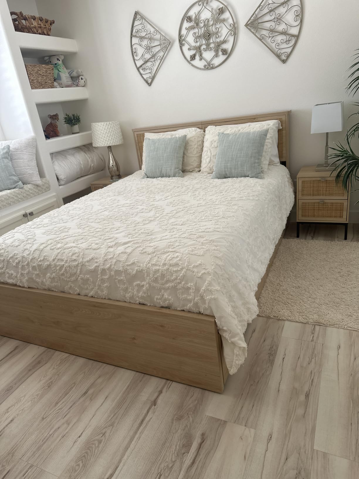 Queen Bed Frame with Natural Rattan Headboard and Wooden 4 Storage Drawers, Metal Platform with Strong Wooden Slats Support, Boho Cane Bed Mattress Foundation, No Box Spring Needed customer photo 1