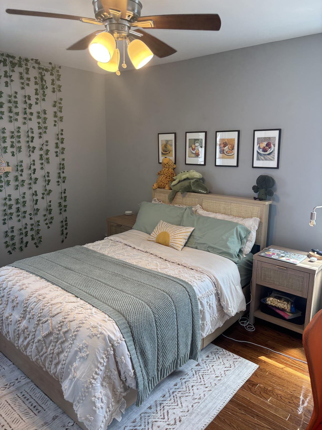 Queen Bed Frame with Natural Rattan Headboard and Wooden 4 Storage Drawers, Metal Platform with Strong Wooden Slats Support, Boho Cane Bed Mattress Foundation, No Box Spring Needed customer photo 2