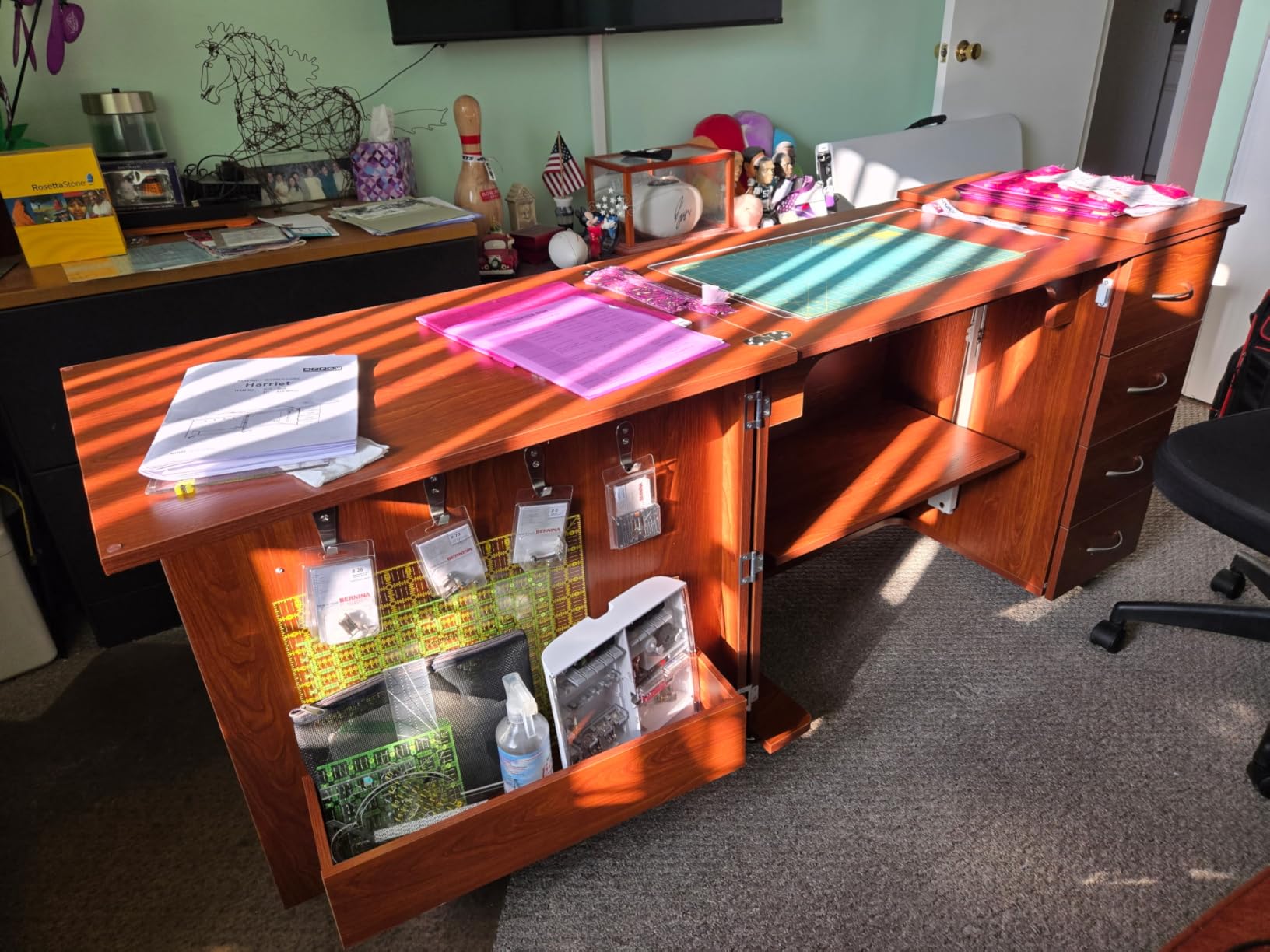 Arrow Classic Sewing Furniture Harriet Full-Size Sewing Cabinet with Hydraulic Machine Lift, Teak customer photo 1