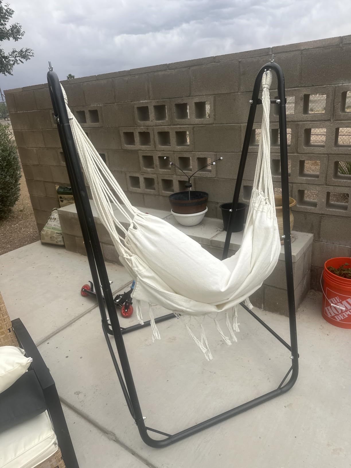 Unique U-Shaped Hammock Chair with Stand, Sturdy & Rust-Resistant, Free Gray Cotton Hammock Chair | U-Shape Anti-Tip Base, Steel Frame, Cotton Chair, Head Pillow, Side Pocket, for Patio Yard Balcony(Hammock Chair Included) customer photo 1