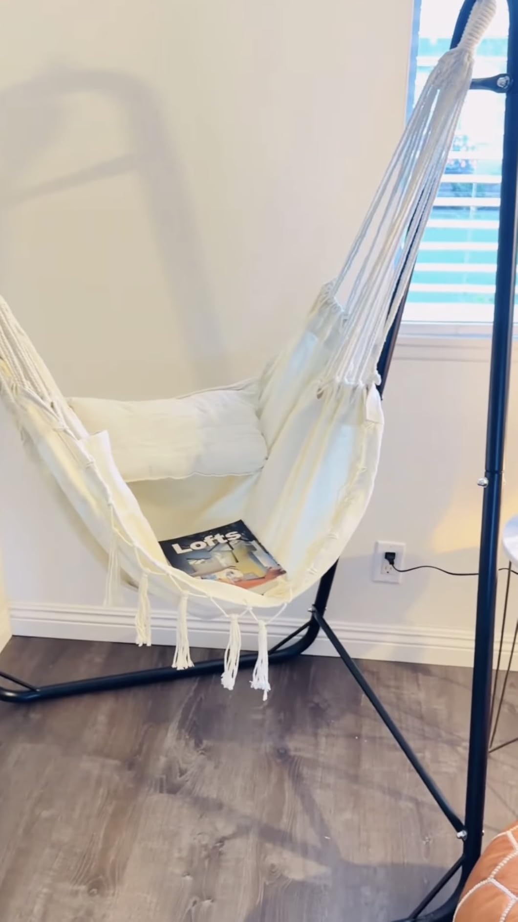 Unique U-Shaped Hammock Chair with Stand, Sturdy & Rust-Resistant, Free Gray Cotton Hammock Chair | U-Shape Anti-Tip Base, Steel Frame, Cotton Chair, Head Pillow, Side Pocket, for Patio Yard Balcony(Hammock Chair Included) customer photo 2