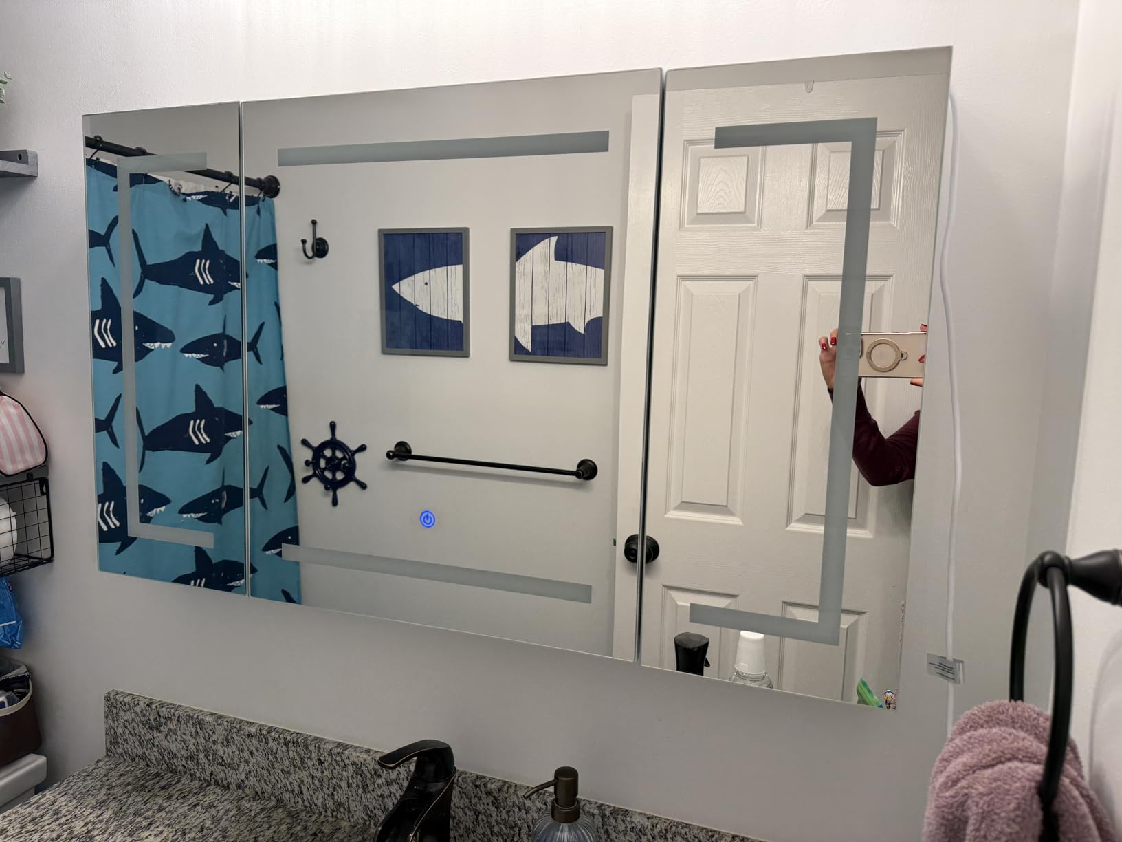 Hasuit Lighted Medicine Cabinet with Mirror, Wall Mounted Bathroom Mirror with Storage, 2 Doors Bathroom Wall Cabinet with LED Lights, 31.5'' x 23.6'' customer photo 2