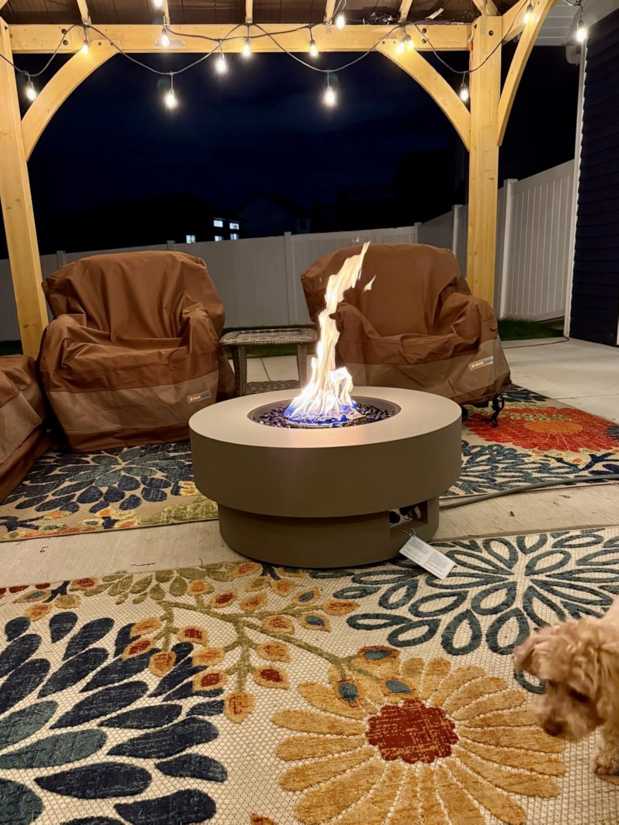 32-inch Outdoor Gas Fire Pit Table with Natural Gas Conversion Kit, 50,000BTU Propane Gas Fire Pits for Outside Patio w/Round Burner Lid, Glass Rocks, Cover customer photo 2