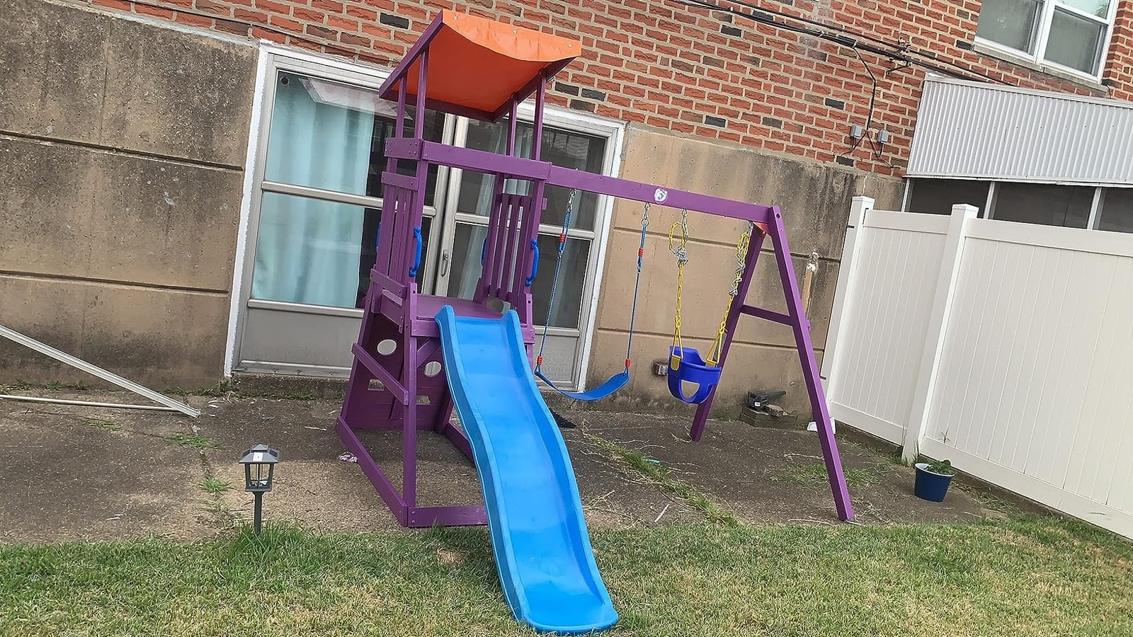Dolphin Playground Wooden Swing Sets for Backyard with 6FT Slide, Outdoor Playset for Kids with Sand Pit, Climbing Wall, and 2 Belt Swings, Heavy Duty Playground Accessories, Ages 2-9 customer photo 2