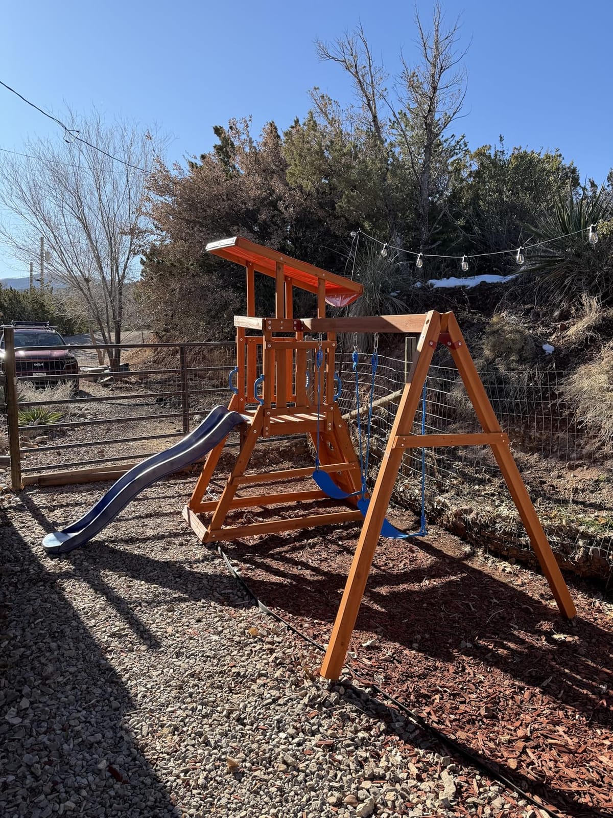 Dolphin Playground Wooden Swing Sets for Backyard, Playground Sets for Backyards with Slide, Sandbox, Climbing Wall, and 2 Belt Swings, Outdoor Playset, Backyard Playground Set, Ages 2-6 customer photo 2