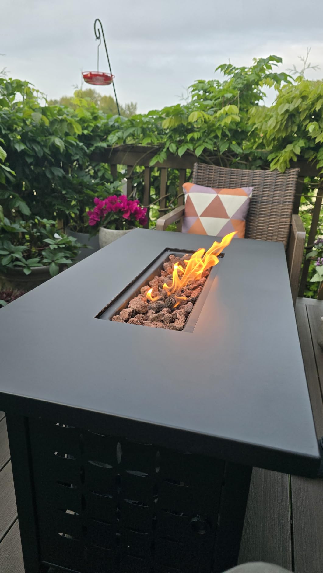 45 Inch Propane Fire Pit Table, 50,000 BTU Outdoor Gas Fire Pit for Patio & Backyard, 2-in-1 Firepit Dining Table with Glass Wind Guard, Blue Glass Rocks & Waterproof Cover customer photo 2