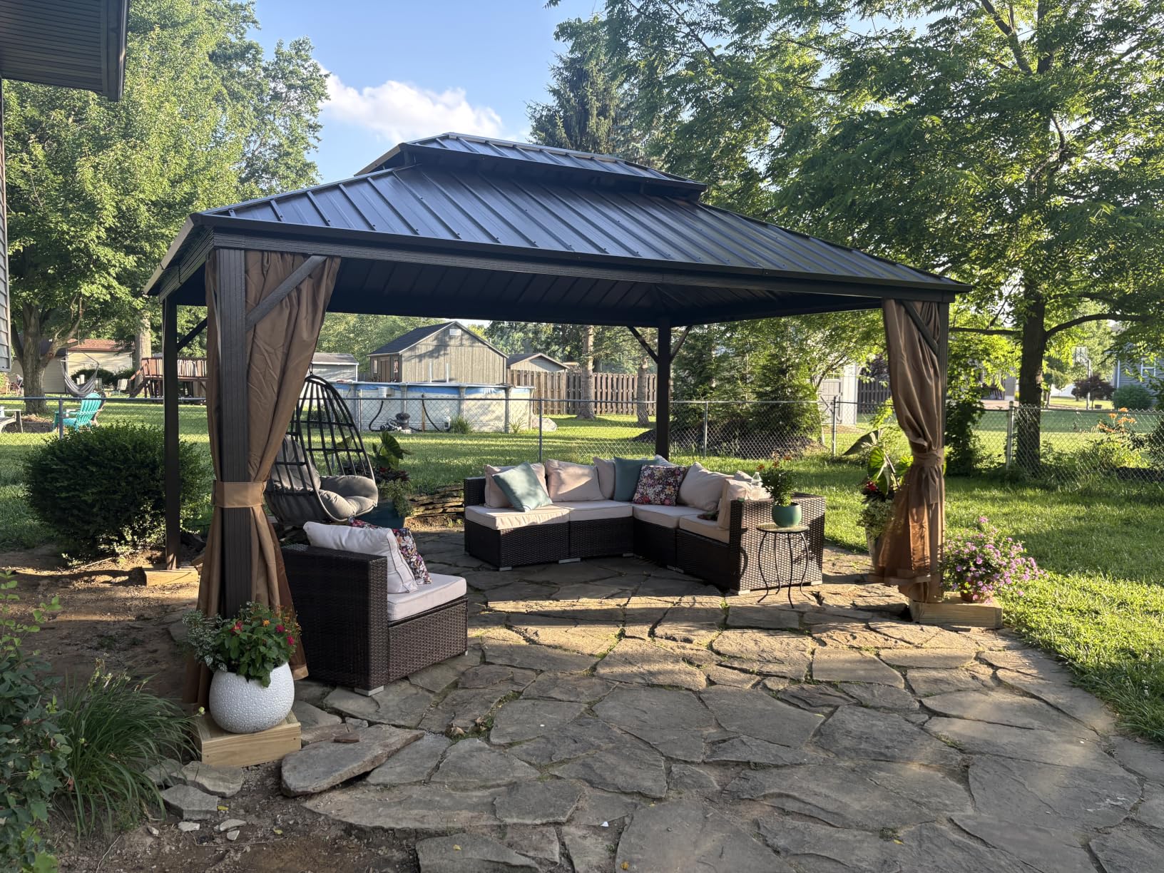 EROMMY 12' x 16' Hardtop Gazebo, Aluminum Frame Gazebos with Galvanized Steel Double Roof, Permanent Outdoor Metal Pavilion with Curtain and Netting for Patio, Lawn, Deck customer photo 2