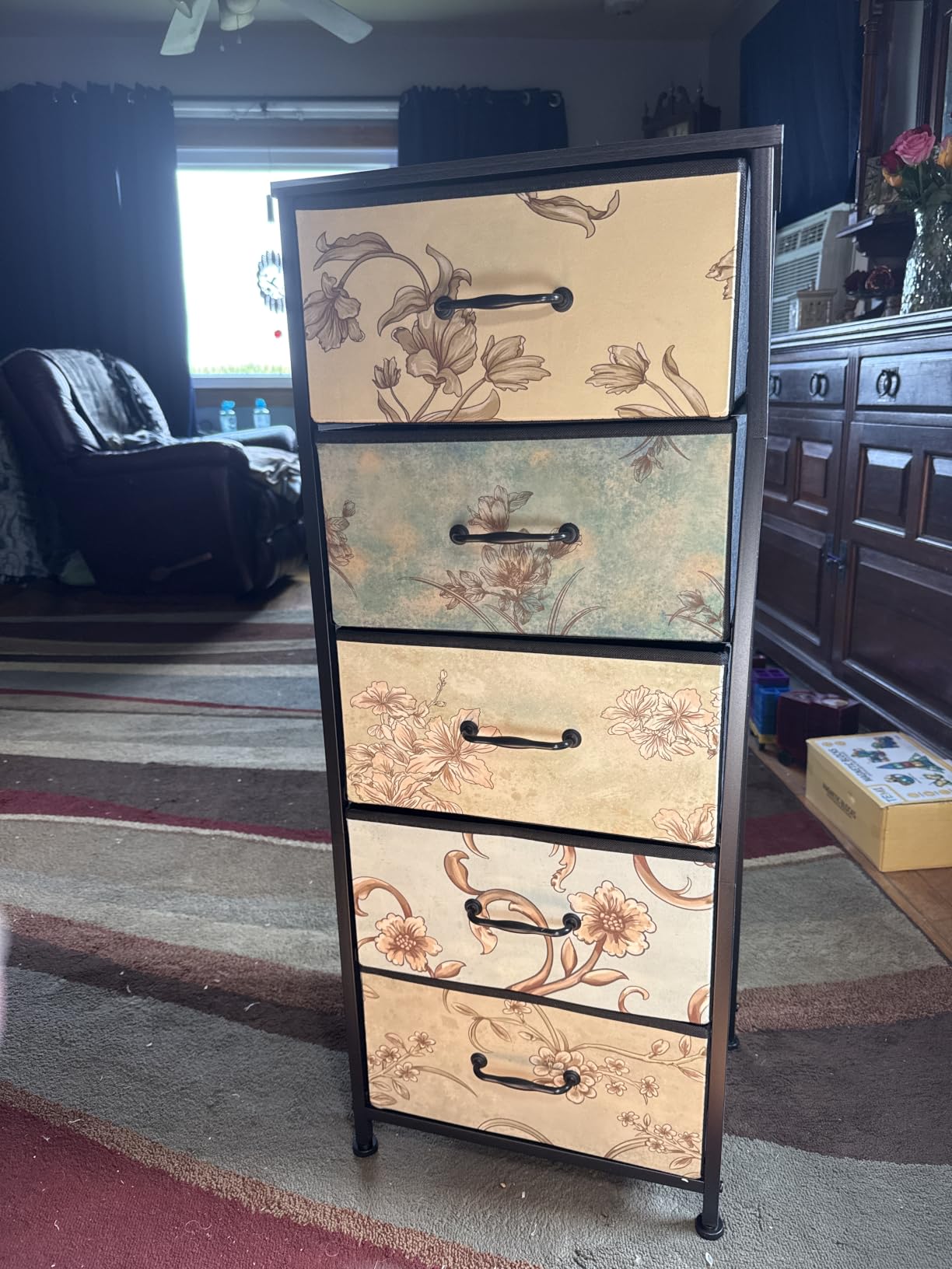 Furnulem 5 Drawer Dresser for Bedroom, Vintage Tall Skinny Storage Dressers, Floral Retro customer photo 1