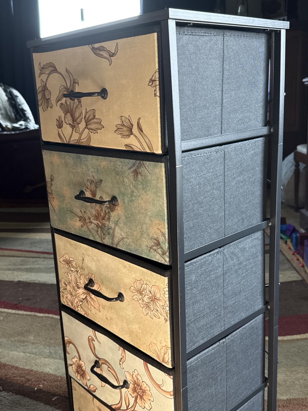 Furnulem 5 Drawer Dresser for Bedroom, Vintage Tall Skinny Storage Dressers, Floral Retro customer photo 2