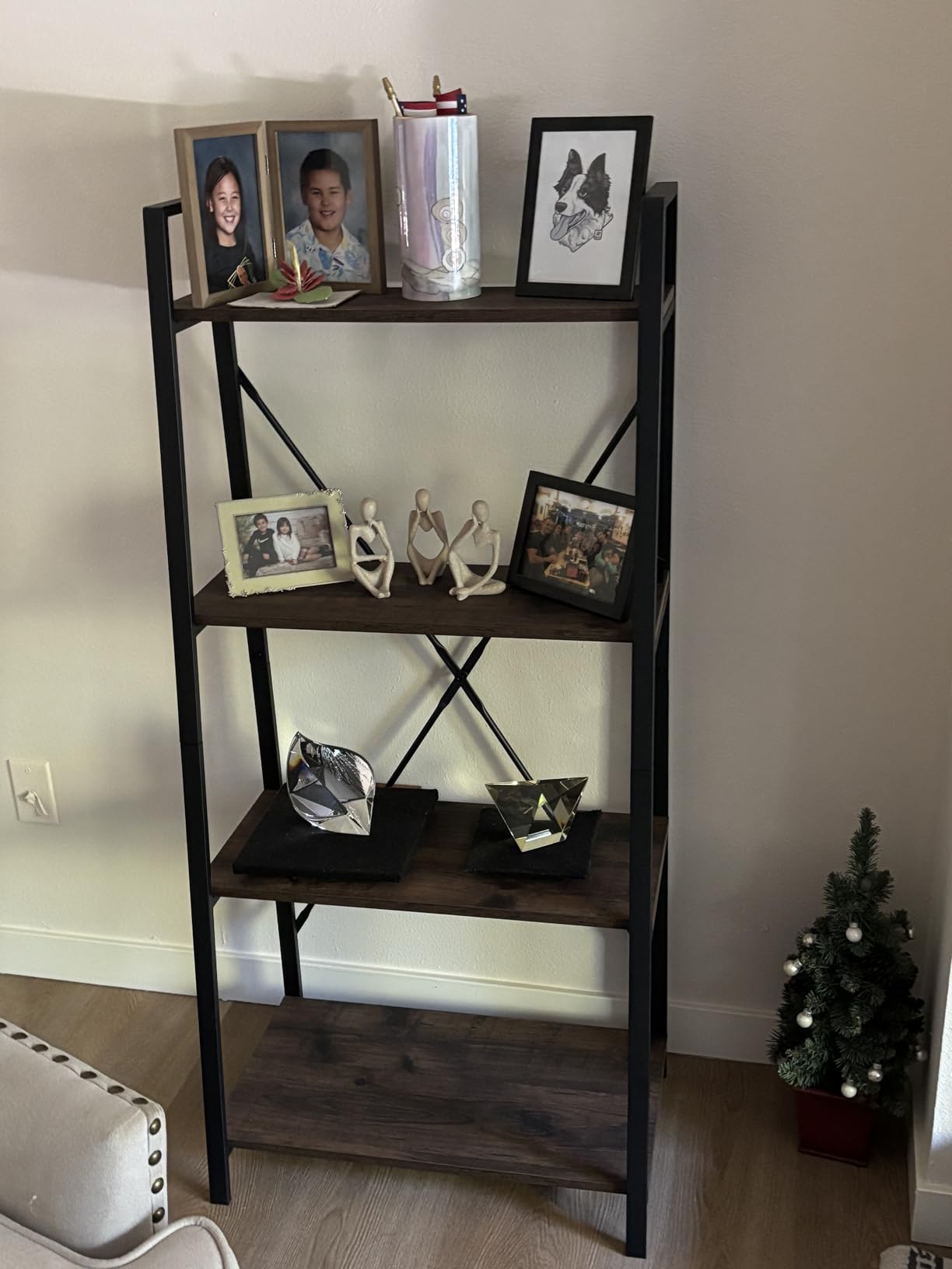BON AUGURE 5 Tier Ladder Shelf, Industrial Bookshelf, Living Room Shelves customer photo 1