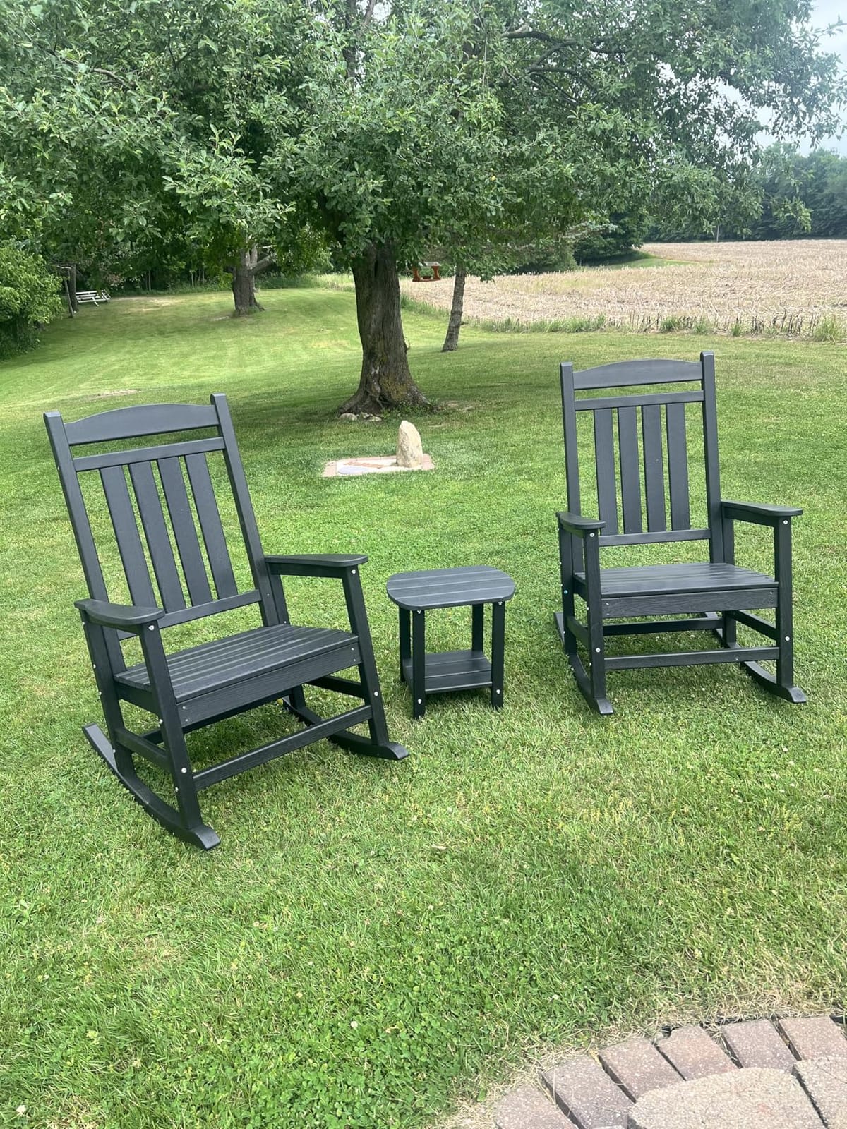 KINGYES Oversized Outdoor Rocking Chair Set of 2, High Density Polyethylene Patio Rocking Chairs with 350lbs Support for Adults,Porch Recliner Rocker, Black customer photo 2