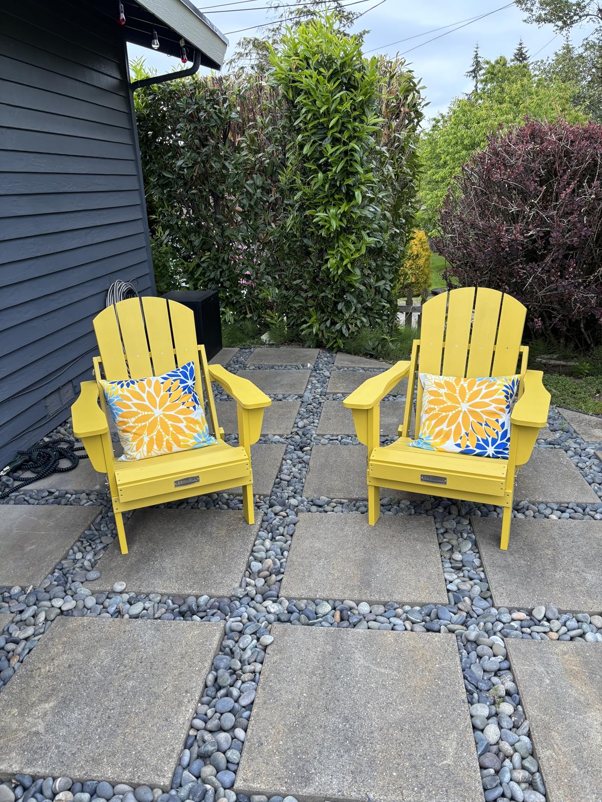 SERWALL Folding Adirondack Chair Set of 4 with Cup Holder for Fire Pit-Blue | Foldable Adirondack Chairs for Patio Garden Outdoor, Weather Resistant Plastic Fire Pit Chair with Wood Texture, SGS Tested customer photo 2