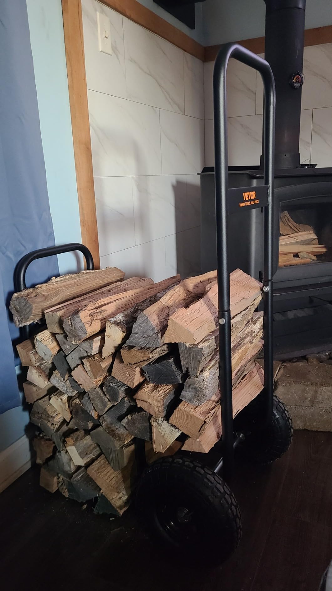 VEVOR Log Cart 250 lbs Load Capacity, Heavy Duty Steel Dolly Hauler with Pneumatic Rubber Wheels, Firewood Carrier for Fireplace, Fire Pit, Black customer photo 1