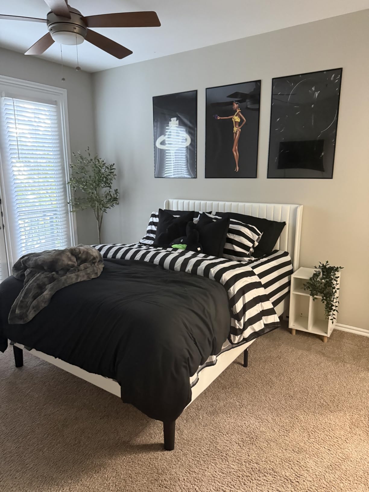 Allewie Queen Size Velvet Bed Frame/Vertical Channel Tufted Wingback Headboard/Upholstered Platform Bed/Strong Wooden Slats/No Box Spring Needed/Easy Assembly/White customer photo 2