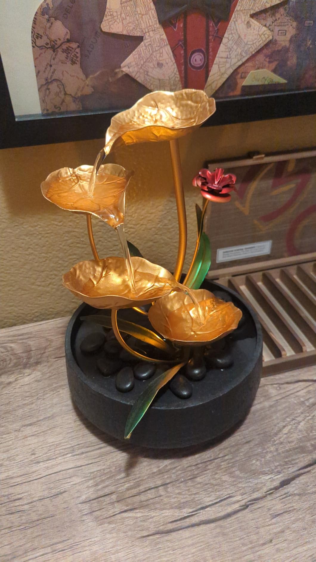 Tabletop Fountain Metal Lotus Circulating Fountain Water Feature for Zen Home Decor Warm Yellow Scene Light(23034) customer photo 1