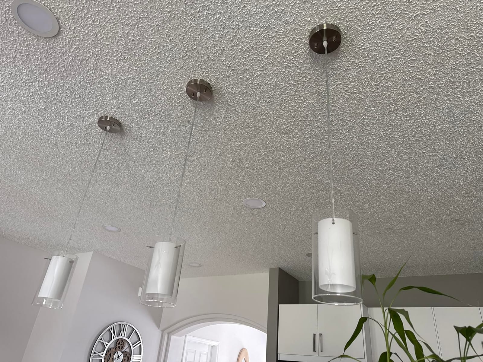 AKEZON 3 Pack Pendant Lights Kitchen Island, Adjust Height, Brushed Nickel | Flat/Slope wired Ceiling,modern design,Clear Glass,inner frosted white glass,E26 base,Hardwired Mount,Indoor Use,ETL Listed customer photo 1