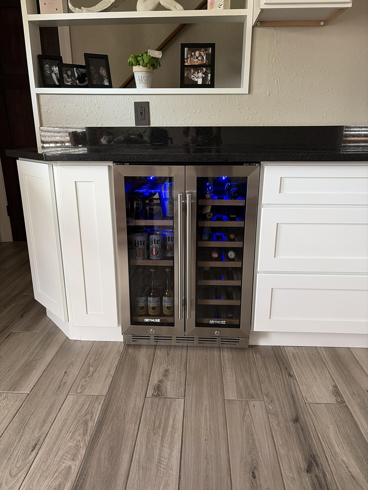 ORYMUSE 24 Inch Dual Zone Wine and Beverage Refrigerator, Built-in or Freestanding Cooler with French Doors, Under Counter Drink Fridge customer photo 1