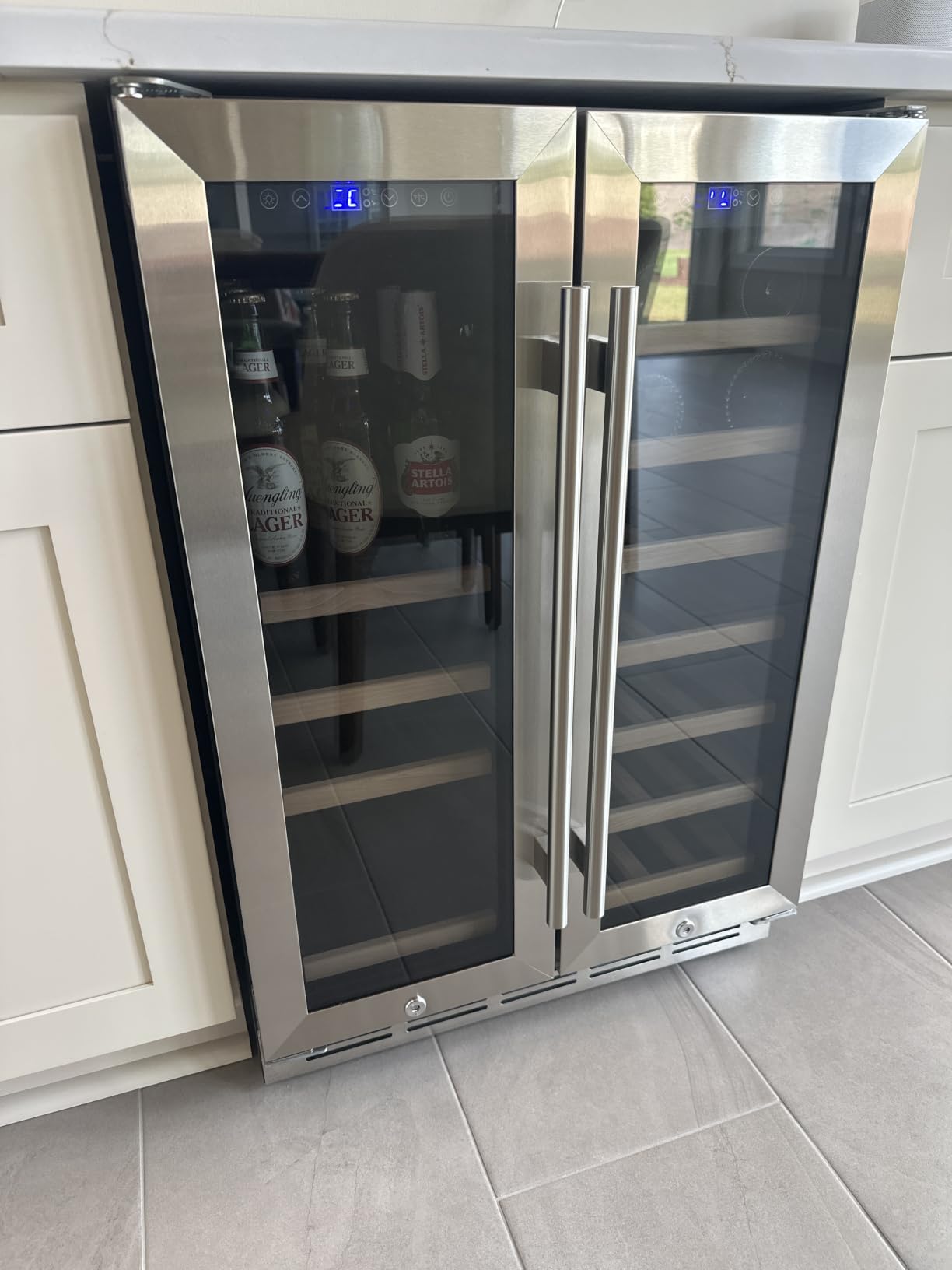 ORYMUSE 24 Inch Dual Zone Wine and Beverage Refrigerator, Built-in or Freestanding Cooler with French Doors, Under Counter Drink Fridge customer photo 2