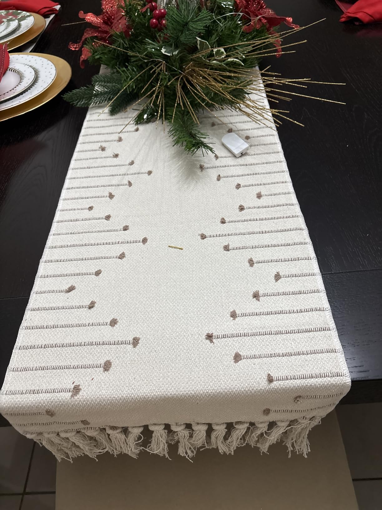 Boho Table Runner 13 x 90 Inch Long Natural Cotton Woven Runner with Tassels for Home Dining Table décor, for Modern Farmhouse Decor Coffee Table Runner, Taupe and Beige customer photo 2