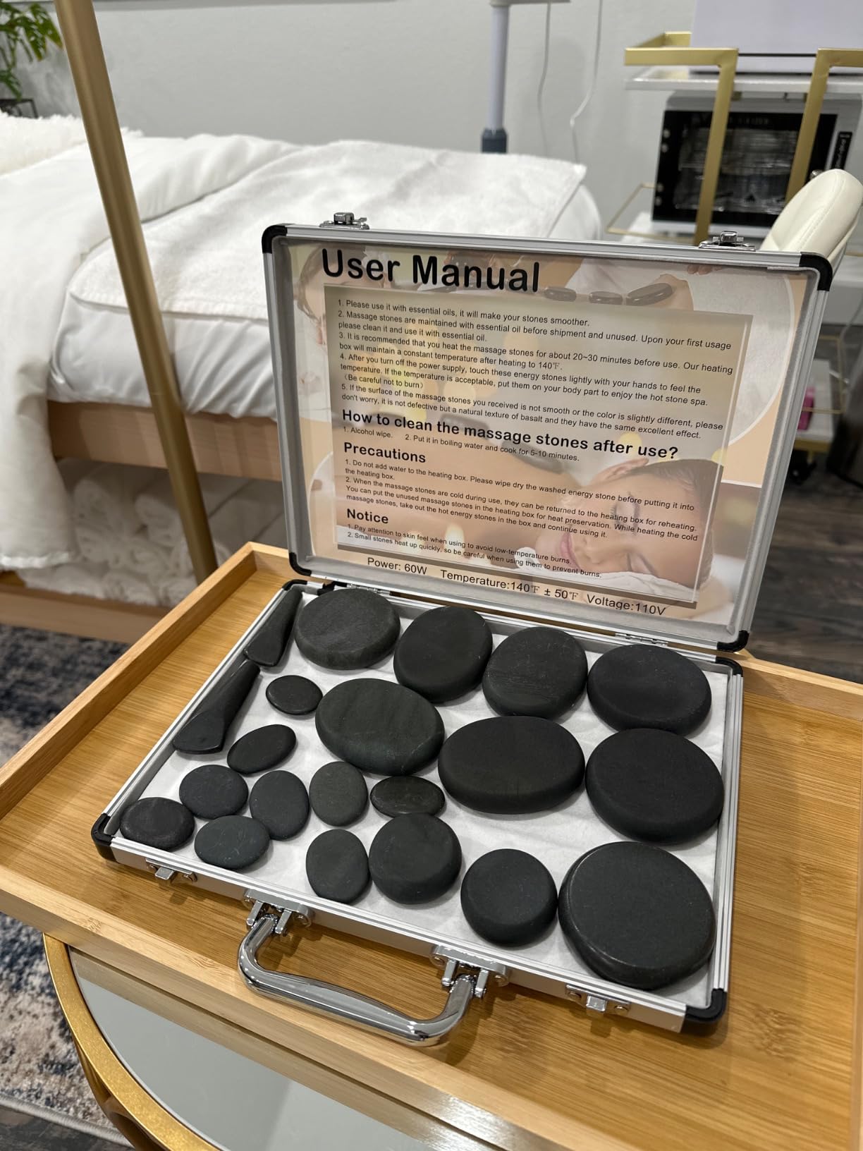 Hot Stones Massage Warmer Kit, 21 Pcs Hot Stones Massage Set, Hot Rocks Basalt Massage Stones for Home Spa Warming Therapy Relaxing customer photo 1
