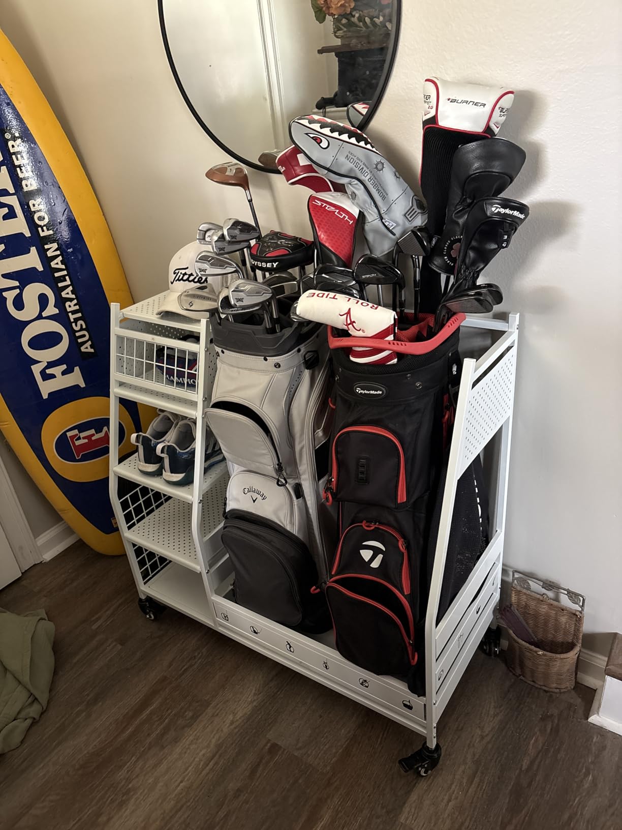 Lauren&Harold Golf Bag Organizer Garage Storage, Golf Storage Rack Stand Fits 2 Golf Bags, Golf Clubs and Other Golfing Equipment Accessories, Golf Organizer for Garage, Club, Shed, Basement customer photo 1