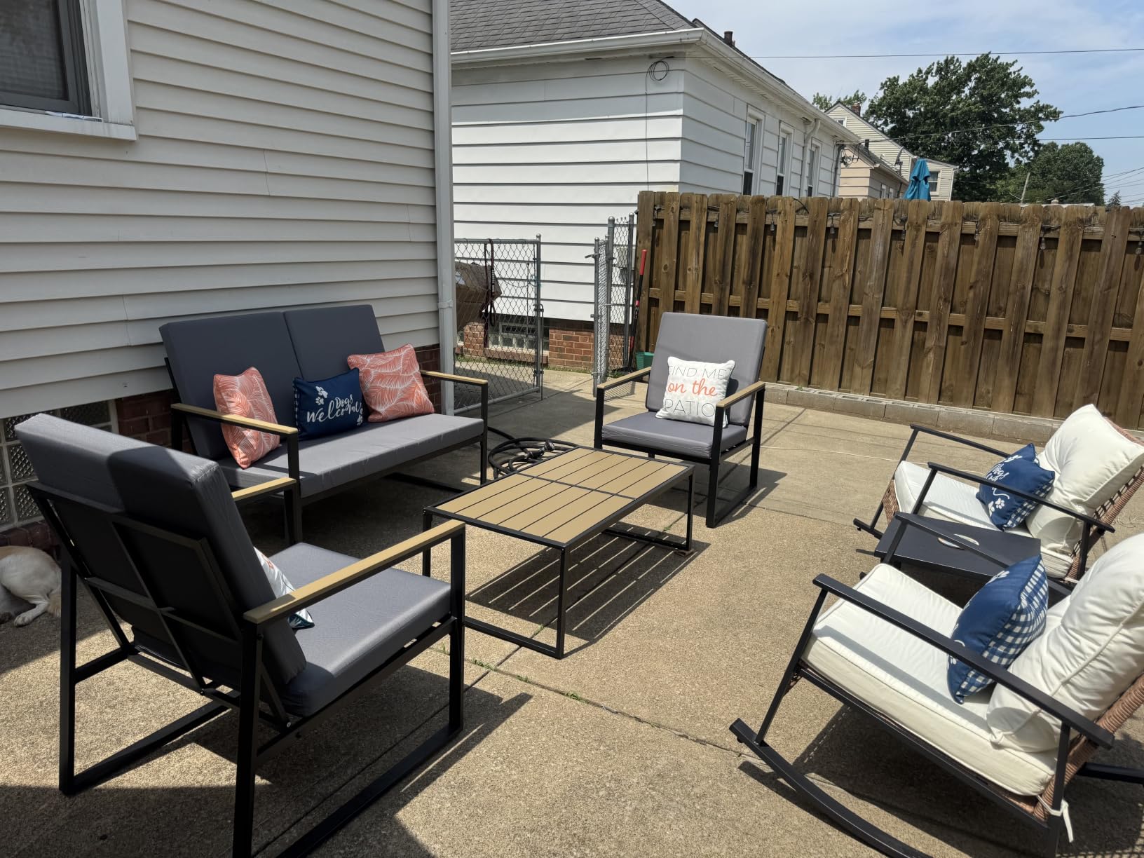 Gizoon 4-Piece Patio Furniture Set, Metal Outdoor Conversation Set | with WPC Coffee Table & Washable Cushions, Modern Weather-Resistant Seating for Yard and Poolside, Gray customer photo 2