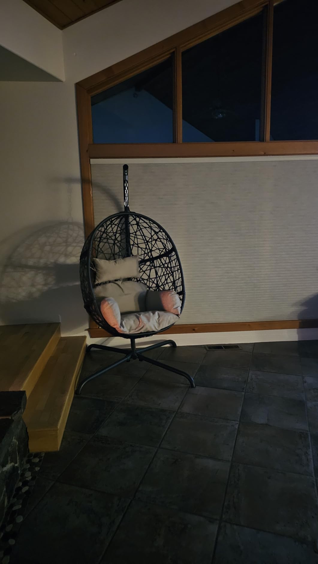 Swing Egg Chair with Stand, Bird Cage Patio Hanging Chair with Cushion, Large Swinging Chairs Indoor Outdoor, All-Weather 350lbs Eggshell Basket Seat for Porch, Backyard, Dark Grey customer photo 1