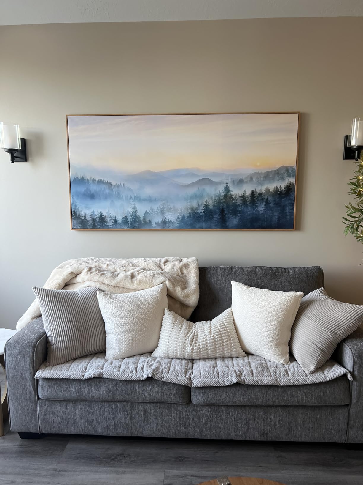 Home Decor Mountain Wall Art Blue Large Framed Artwork for Living Room Bedroom Office Wall Decorations 29x58 Inch customer photo 1