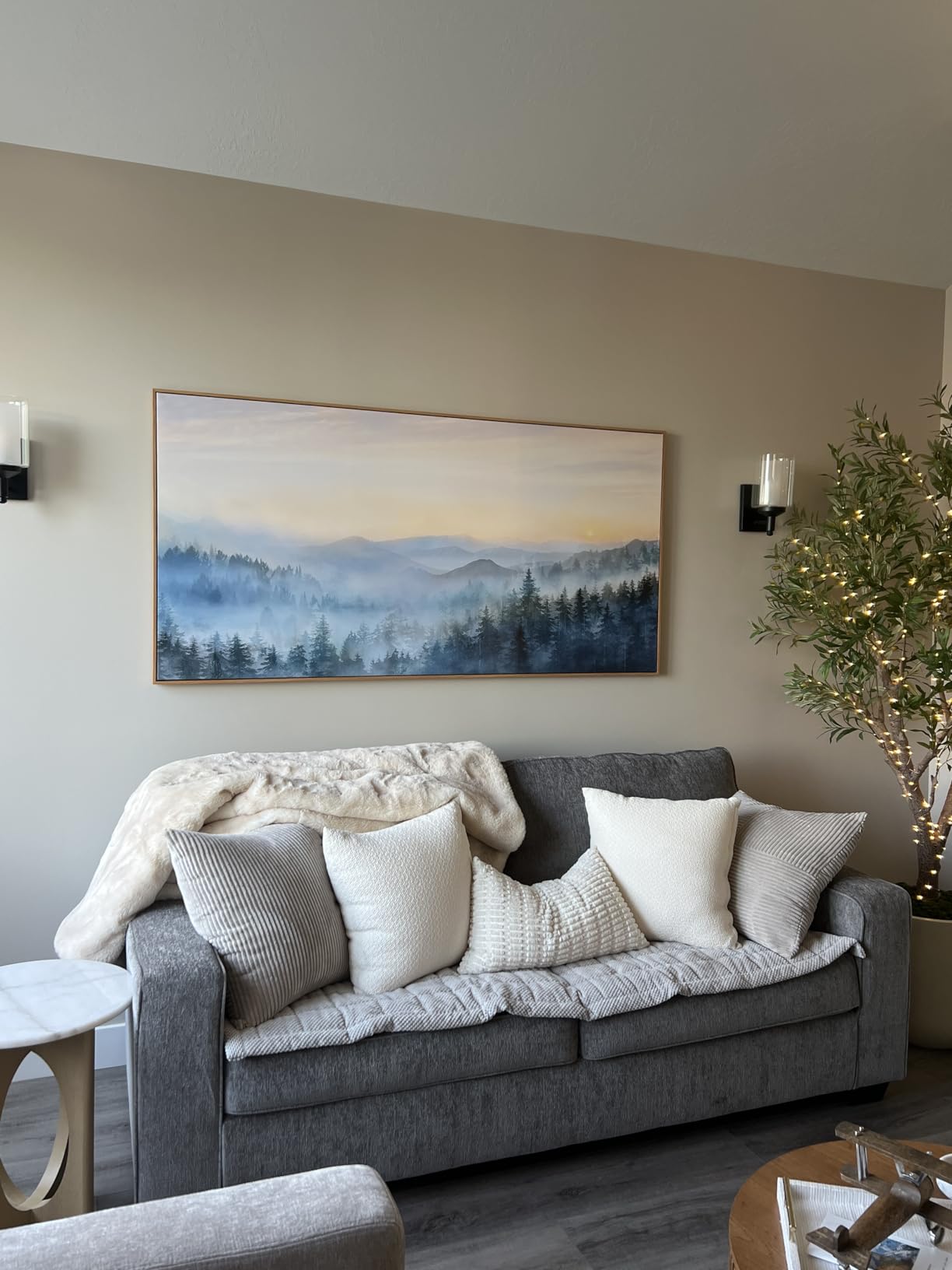 Home Decor Mountain Wall Art Blue Large Framed Artwork for Living Room Bedroom Office Wall Decorations 29x58 Inch customer photo 2