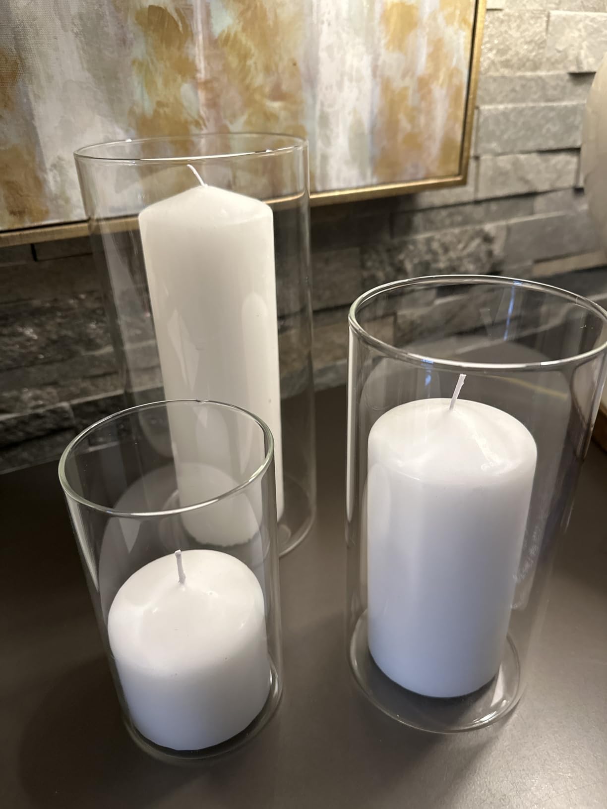 PHOSPHOR Hurricane Candle Holders for Pillar Candle Clear Glass Cylinder Centerpieces Vases Table Decoration, Clear Seeded Bubbles, 3 Pieces customer photo 1