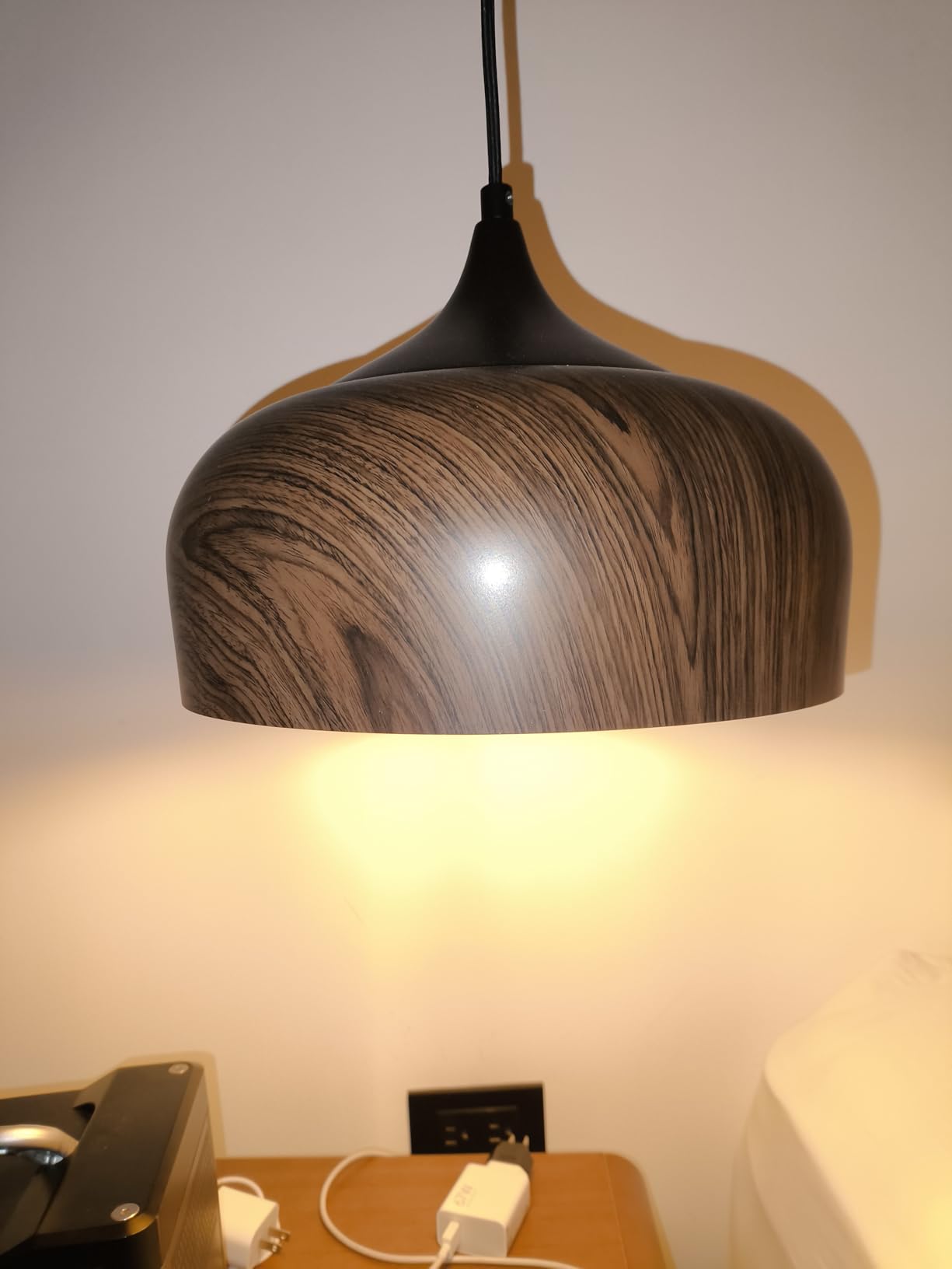 ELYONA Modern Bauhaus Pendant Light Walnut Wooden Pattern Dome Pendant Light Fixture Matte Black Metal Gold Inner Adjustable Hanging Lighting for Kitchen Island Dining Room Office Hallway Bedroom customer photo 1