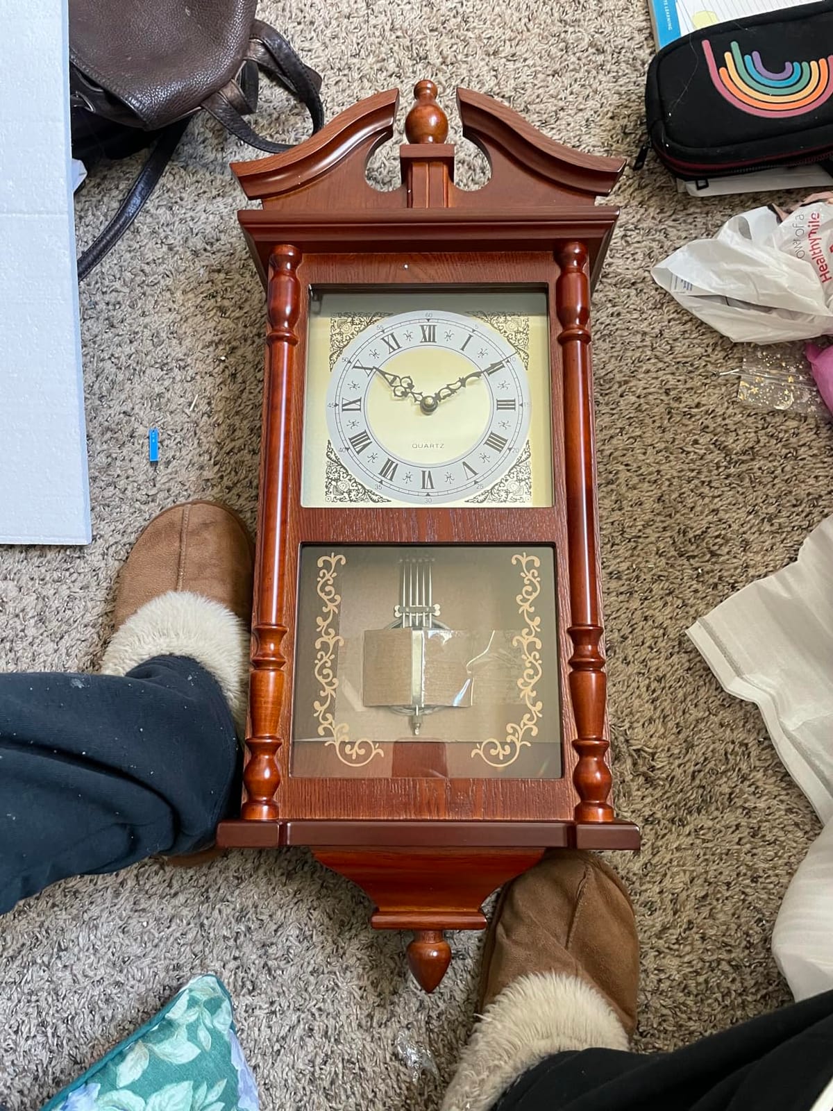 AYRELY 25IN Grandfather Vintage Wall Clock with Pendulum and Chime, Hour/Quarter-Hour Chime, Rubberwood Frame, Large Vintage Wall Clock for Living Room, Home Decor Gift customer photo 1