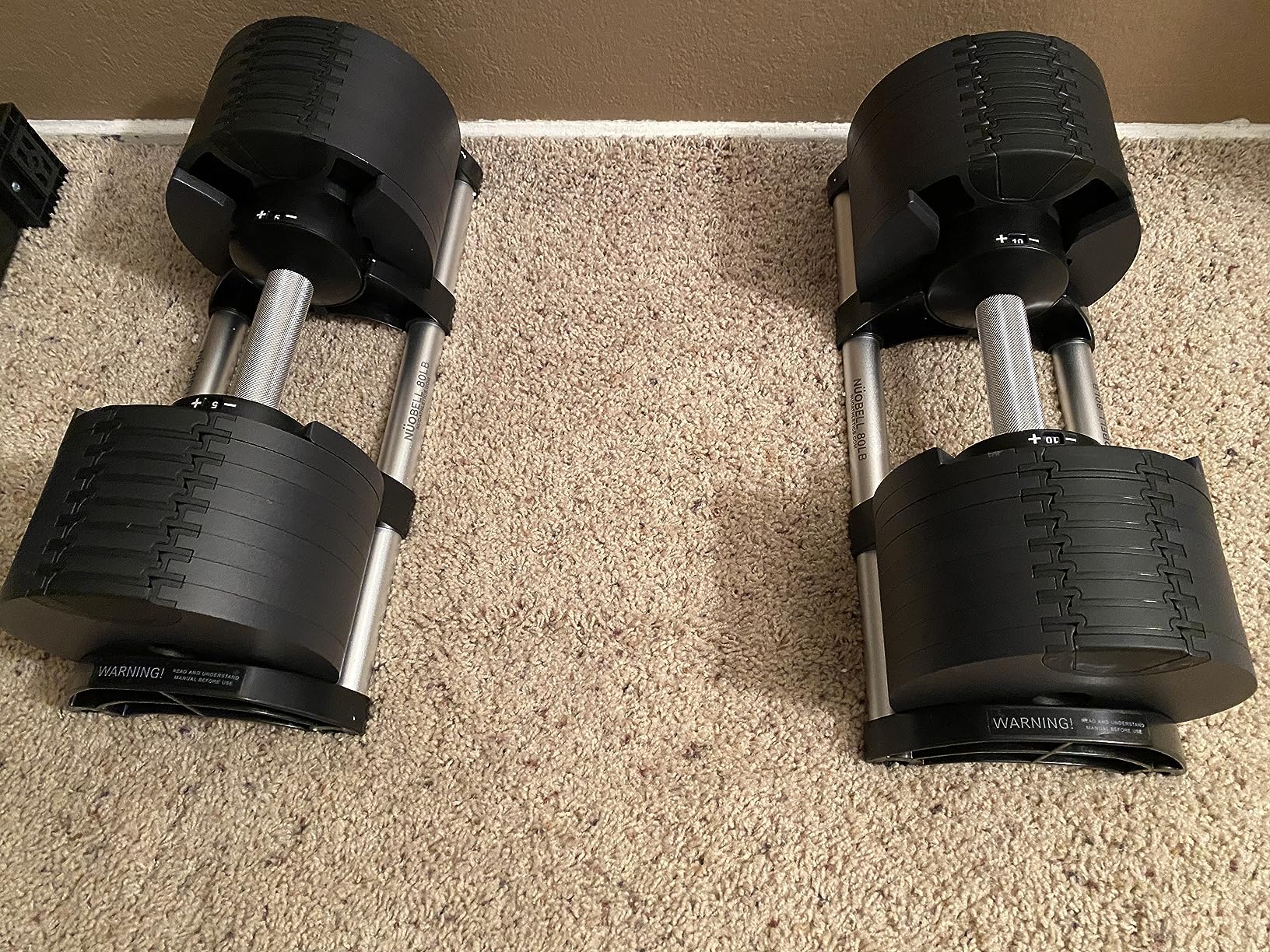 Nuobell 580 Adjustable Dumbbells, 5-80 lb, Set of 2 Free Weights | 5 lb Increments, Instant Twist-handle Adjustment, Knurled Aluminum handles, Replace 16 Pairs of Dumbbells, Trays included customer photo 1