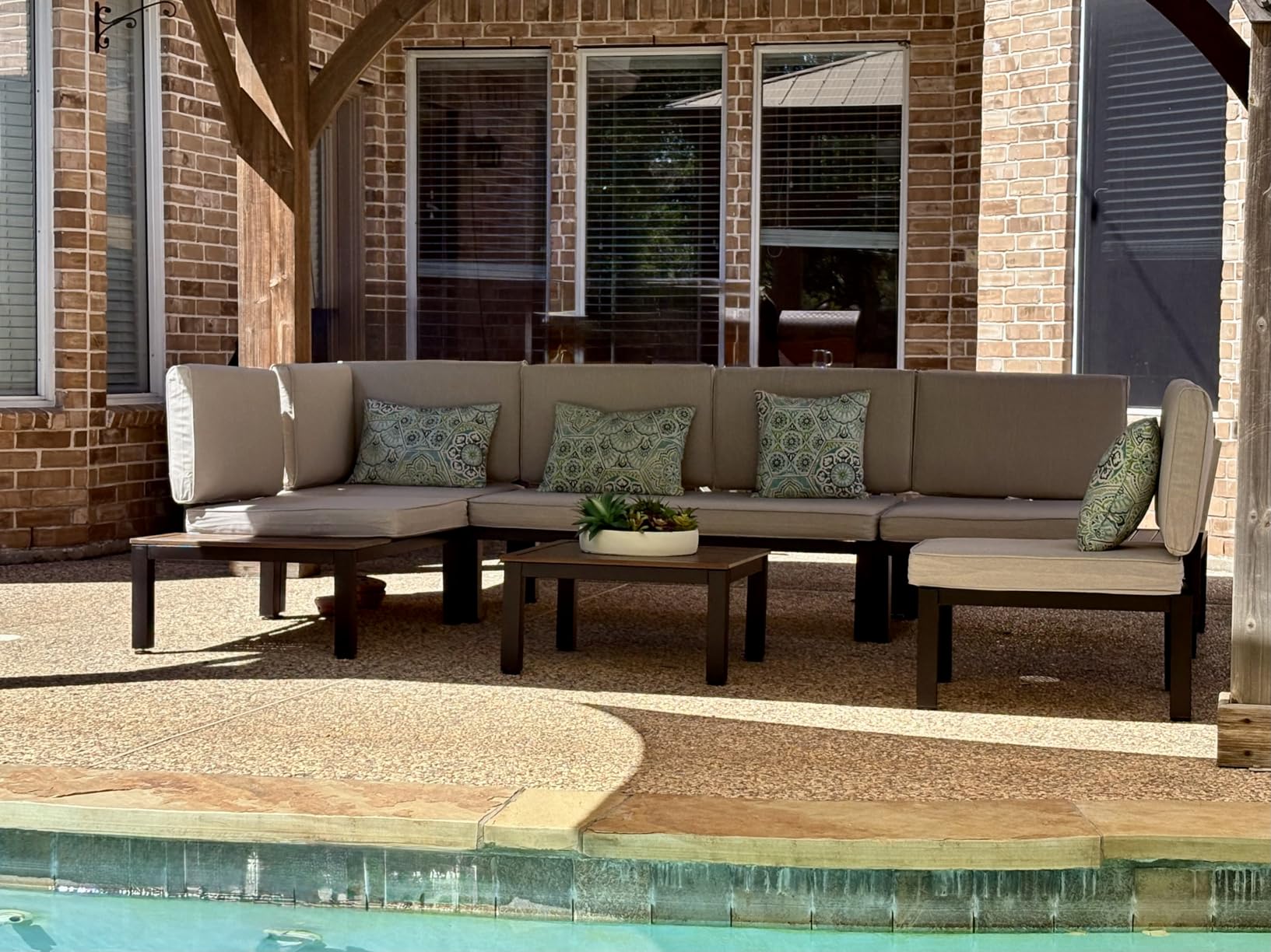 Sophia & William 6-Seat Metal Patio Sofa Sectional Set with Gray Cushions | Modern Patio Conversation Sets 6 Piece Outdoor Modular Couch with Built-in Side Table for Backyard customer photo 1