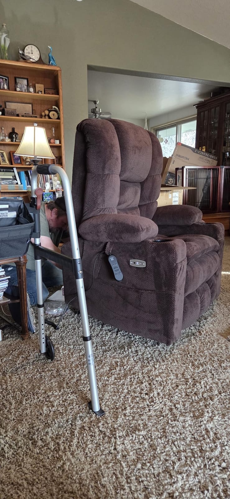 MCombo 3 Motor Power Lift Recliner, Heat and Massage, 7634, Large | Fabric, Grey, Lay Flat, Sleep, Zero Gravity, Power Headrest, 4'7