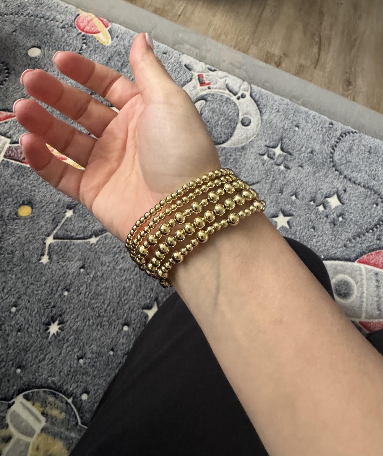Gold Bracelets for Women Waterproof, 14K Gold Plated Beaded Strand Bead Ball Bracelets Stack Adjustable Jewelry Set for Gifts customer photo 1