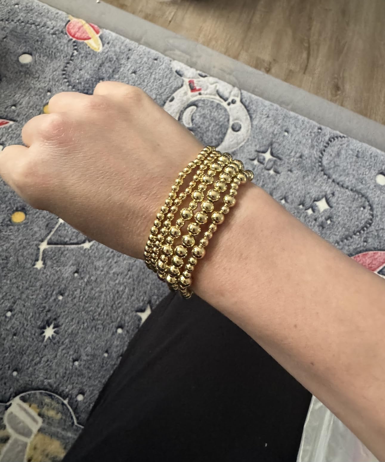 Gold Bracelets for Women Waterproof, 14K Gold Plated Beaded Strand Bead Ball Bracelets Stack Adjustable Jewelry Set for Gifts customer photo 2