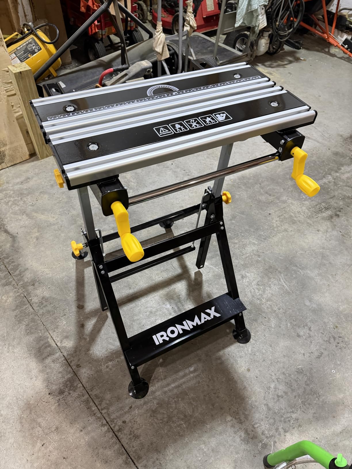 Portable Workbench, Folding Work Bench and Vise with 2 Rotary Handles, 7-Level Adjustable Height, 8 Sliding Clamps, Tiltable & Extendable Tabletop, Workbench Table for Garage, Workshop customer photo 1