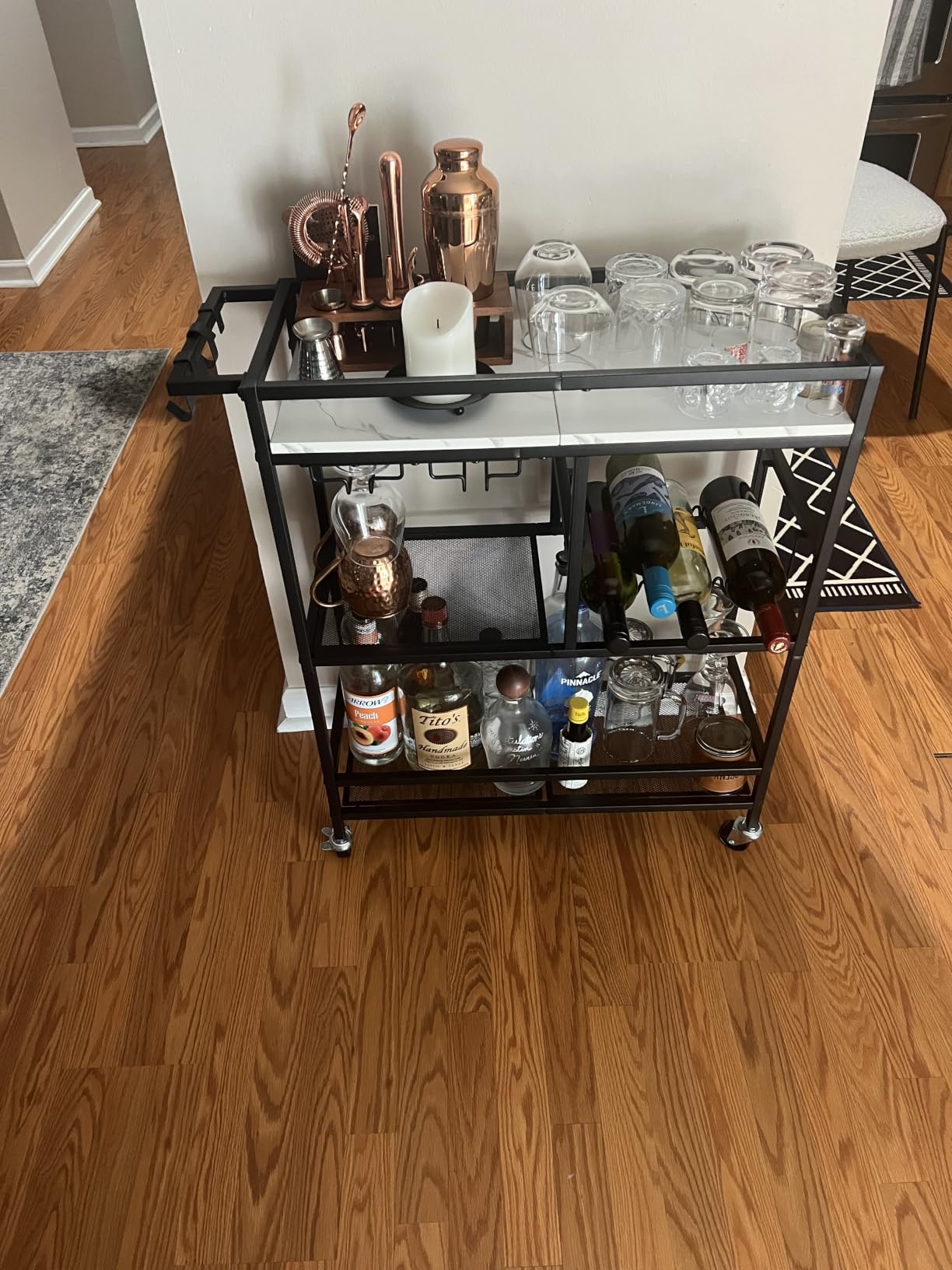 MAHANCRIS Bar Cart for Home, 3-Tier Serving Cart with Wheels and Handle, Beverage Cart with Wine Rack and Glass Holders, Rolling Wine Cart for Kitchen, Dining Room, Charcoal Gray and Black RCHT6101 customer photo 2