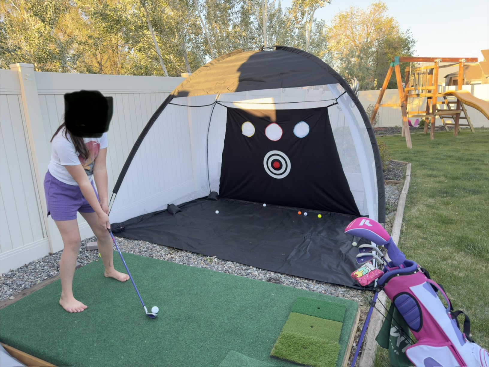 Golf Net: 10x7FT Golf Practice Net for Backyard Driving, Hitting Net with Tri-Turf Mat, Indoor Training Chipping Aid Nets with Reduce Noise Nylon Target customer photo 1