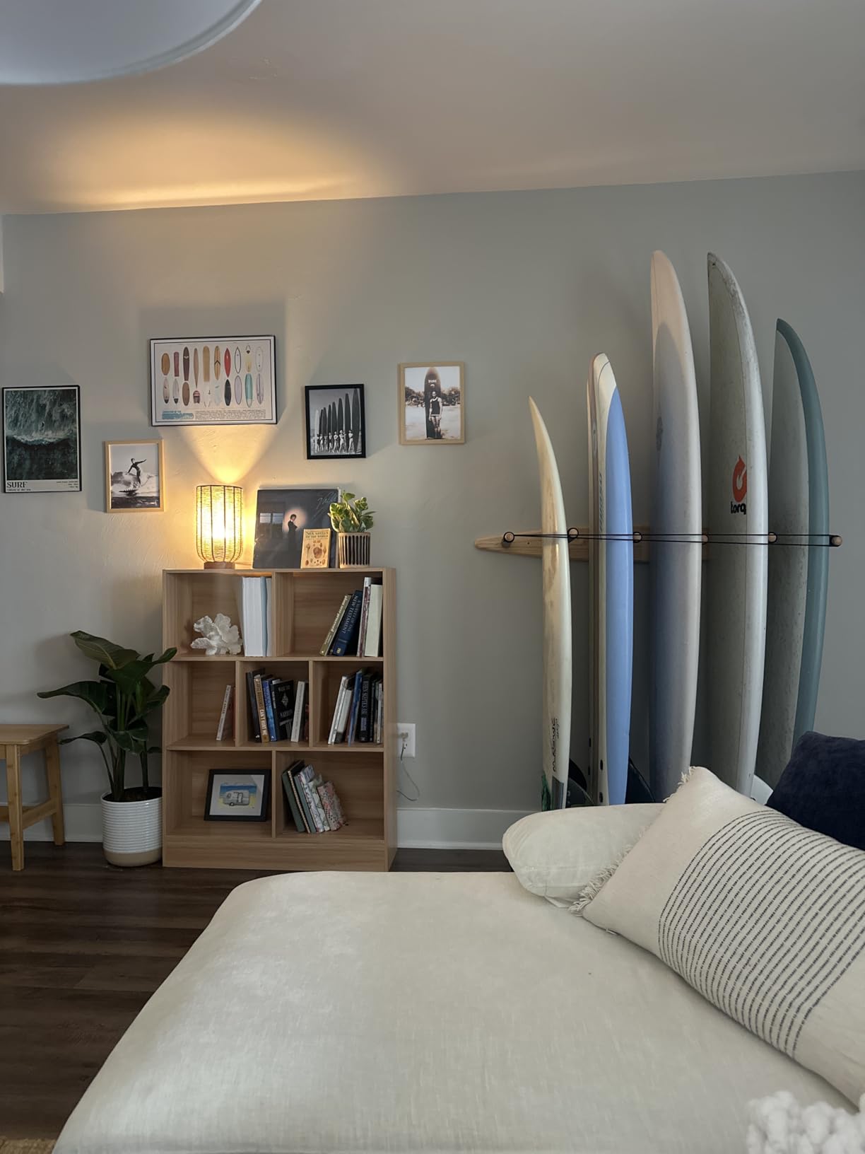 Vertical Surfboard Rack - Surf Racks for Wall (4 arms / 3-4 boards) | Includes Thick Rubber Mat to Protect your Boards, Sustainable Hardwood, Standing Surf Board Rack, Surfboard Storage Holder customer photo 1